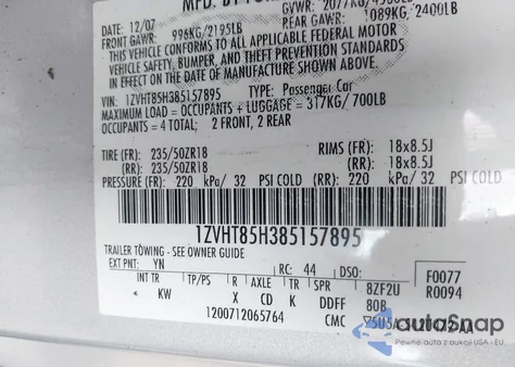 2008 Ford Mustang Gt Deluxe/Gt Premium from USA, damaged, VIN 1ZVHT85H385157895